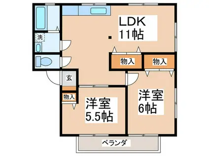 宮田ハイツ(2LDK/1階)の間取り写真