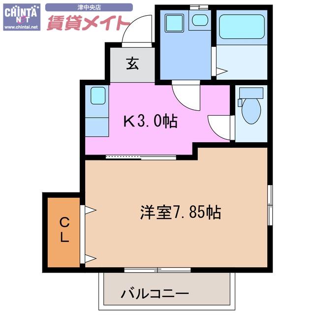 アンフィニII(1K/1階)の間取り写真