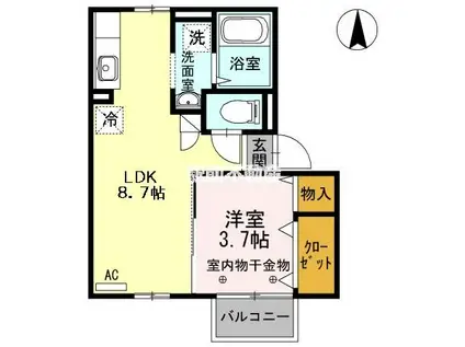 ファルコン久留米高校駅前(1LDK/2階)の間取り写真