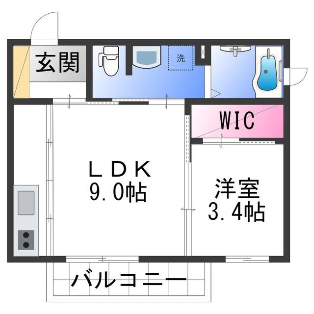 リヴェール紀三井寺(1LDK/2階)の間取り写真