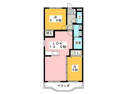 サンメイプル徳倉(2LDK/3階)の間取り写真