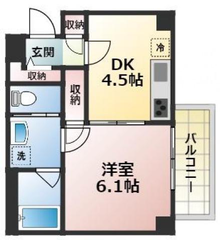 マンション桜(1DK/4階)の間取り写真