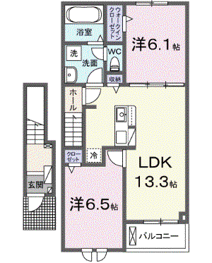 ブルー スカイ(2LDK/2階)の間取り写真