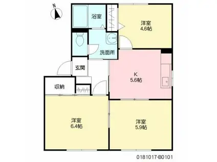 フォーレスアナイ B棟(3K/1階)の間取り写真