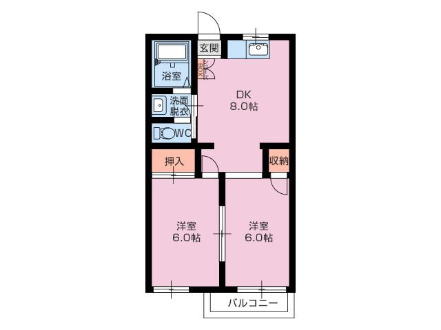 ハイツ朝(2DK/1階)の間取り写真
