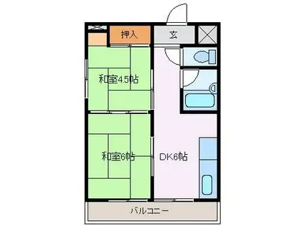 ときわビル(2DK/6階)の間取り写真