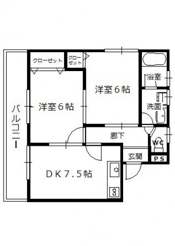 ファミリオ中田(2DK/2階)の間取り写真