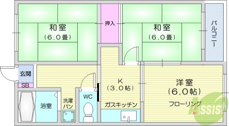 第二コーポ安久(3K/2階)の間取り写真