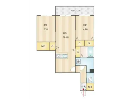 パークヴィラ博多(1LDK/1階)の間取り写真