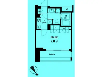 中目黒ウエスト(1K/7階)の間取り写真