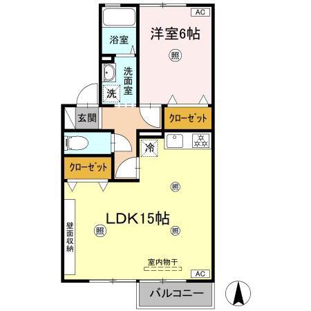 ボナール立江(1LDK/1階)の間取り写真