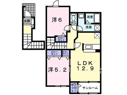ウッディーコートI(2LDK/2階)の間取り写真