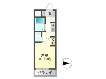 シャトー岐大 B棟(ワンルーム/1階)の間取り写真