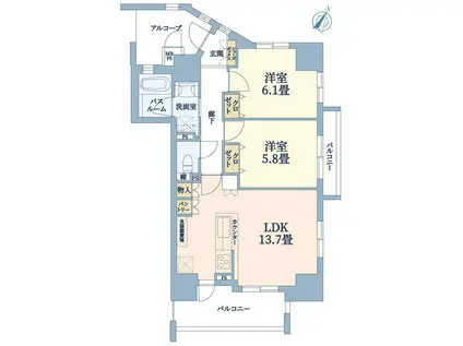 ワコーレ王子公園アグレア(2LDK/5階)の間取り写真