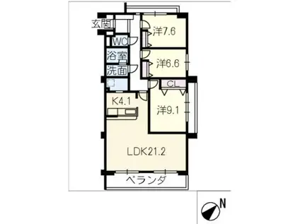 キャッスルハイツ上土居703(3LDK/7階)の間取り写真