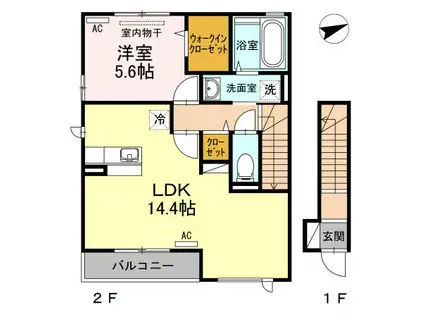 ル・アーブル B棟(1LDK/2階)の間取り写真