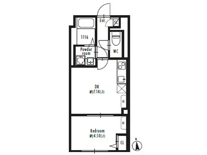 GRANPASEO北新宿(1DK/B1階)の間取り写真