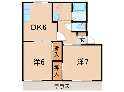 グランドールD(2DK/1階)の間取り写真