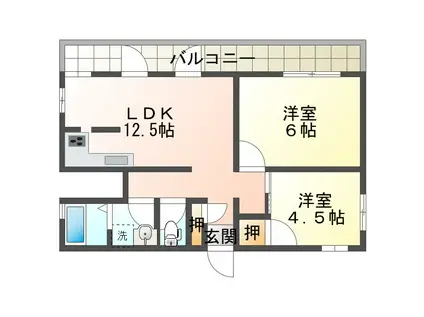 リバティ―ライフ枝吉(2LDK/3階)の間取り写真