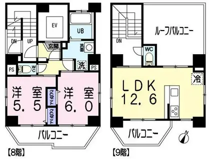 サンマルティーノ東麻布(2LDK/8階)の間取り写真