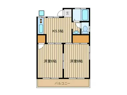 西武新宿線 上石神井駅 徒歩13分 2階建 築50年(2K/2階)の間取り写真