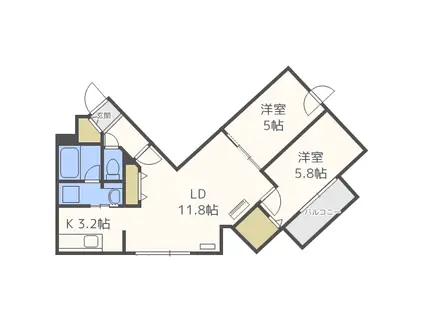 ブランシャール宮の森(2LDK/1階)の間取り写真