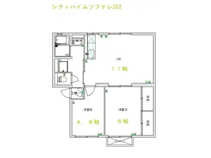 シティハイムソファレ(2LDK/2階)の間取り写真