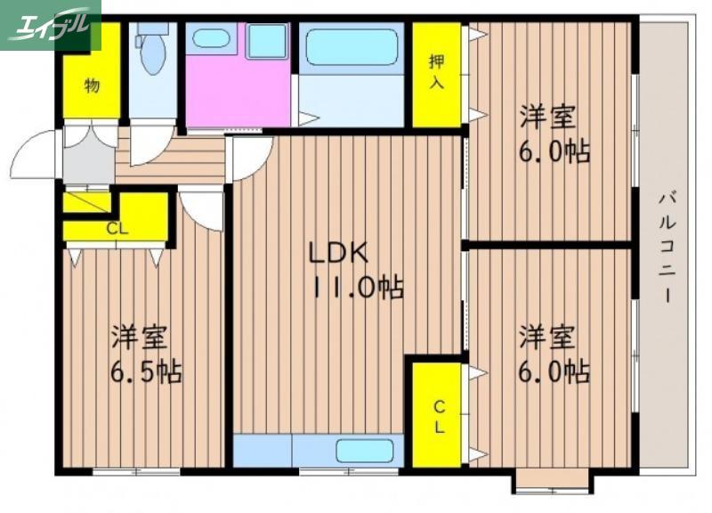 ピレニーズ奥田(3LDK/2階)の間取り写真