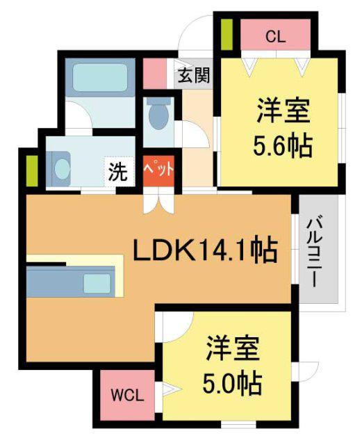 へーベルメゾンさくら夙川(2LDK/3階)の間取り写真