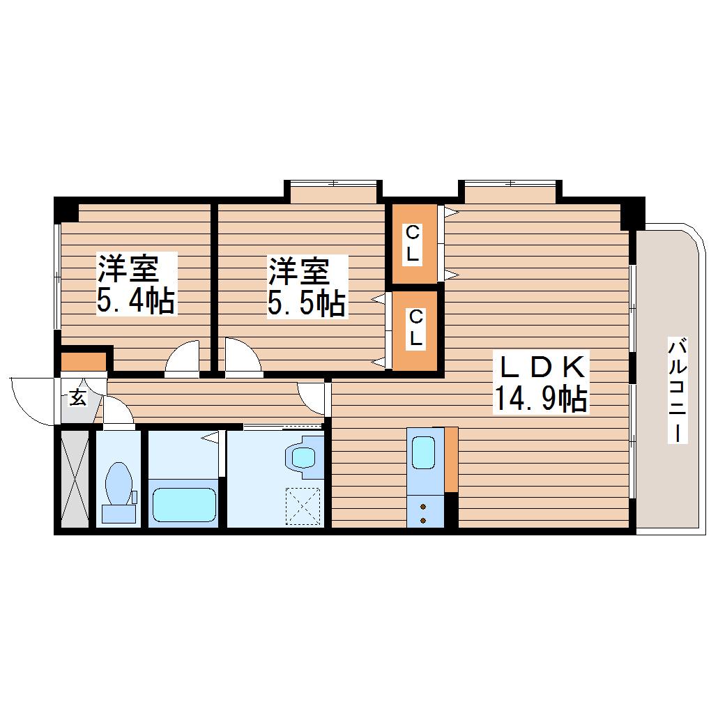 リヴィエル八乙女(2LDK/2階)の間取り写真