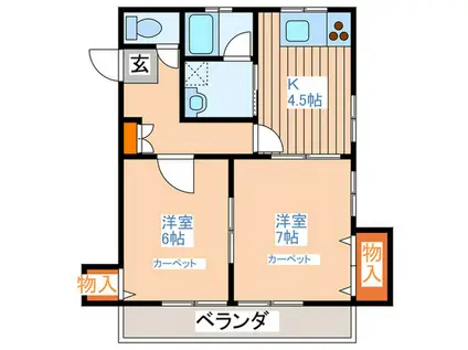 コスモスハイツIII(2K/2階)の間取り写真