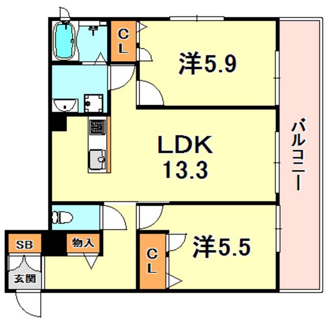 城ノ前楽舎(2LDK/3階)の間取り写真