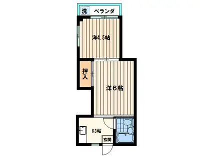 キャステル山本(2K/3階)の間取り写真