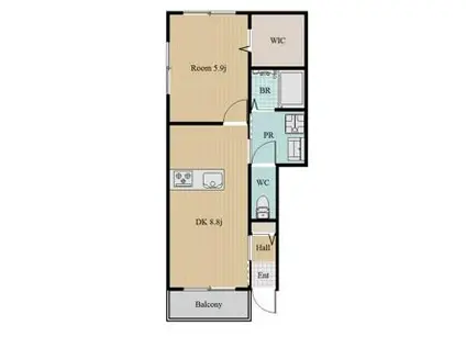 ピース・ソアレB棟(1DK/1階)の間取り写真