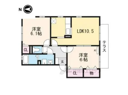 夢咲きの里F棟(2LDK/1階)の間取り写真