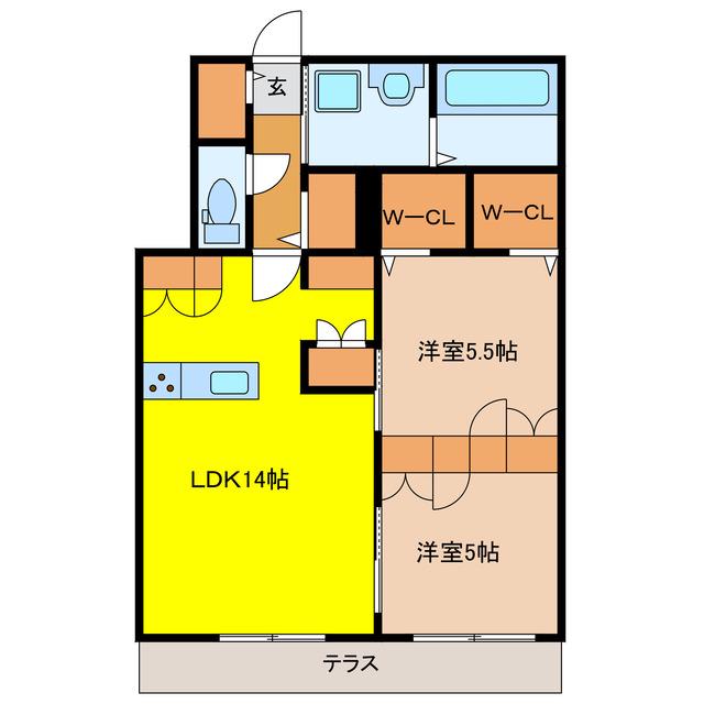 GENZ渡瀬 南館(2LDK/1階)の間取り写真