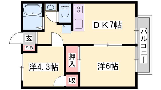 サンシティ桂(2DK/1階)の間取り写真