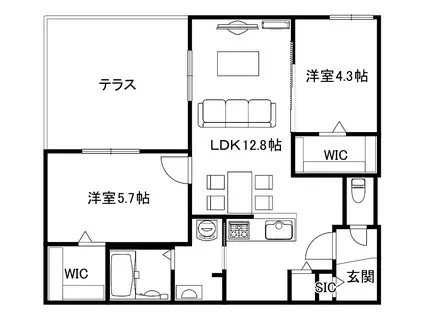 ブランシャールCHATELET琴似サウス R8年8月26日入居開始(2LDK/1階)の間取り写真
