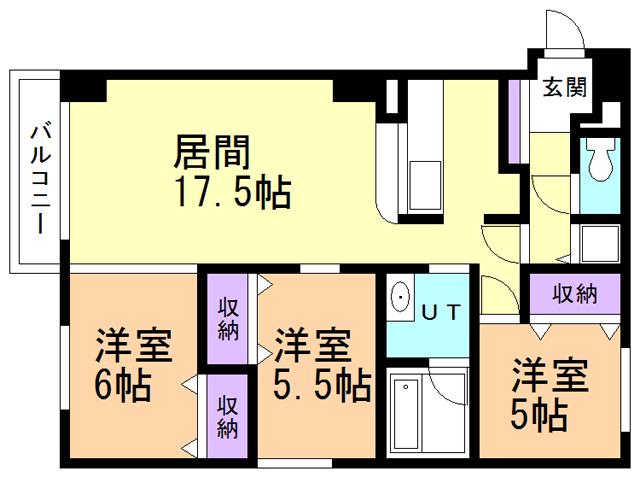ベルシー室蘭(3LDK/3階)の間取り写真