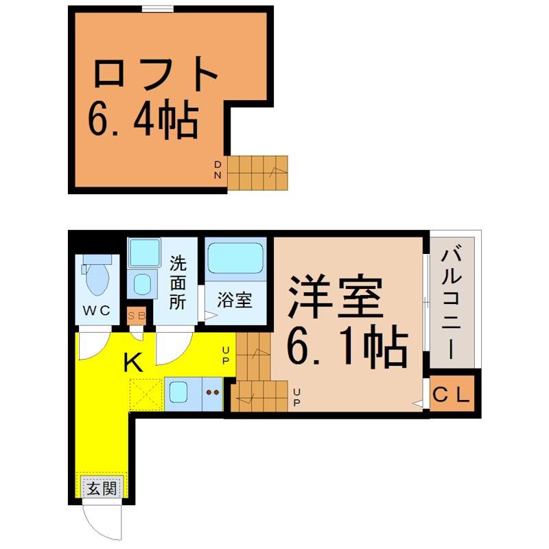 ハーモニーテラス鳴海駅前(1SK/2階)の間取り写真