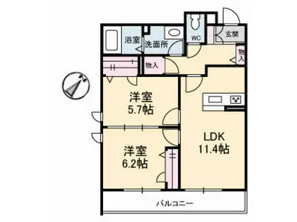 シャーメゾン宇多津 C棟(2LDK/2階)の間取り写真
