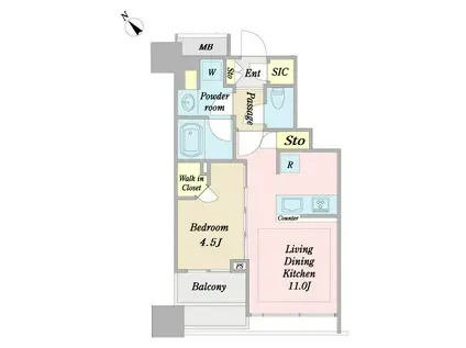 シティタワー武蔵小山(1LDK/13階)の間取り写真