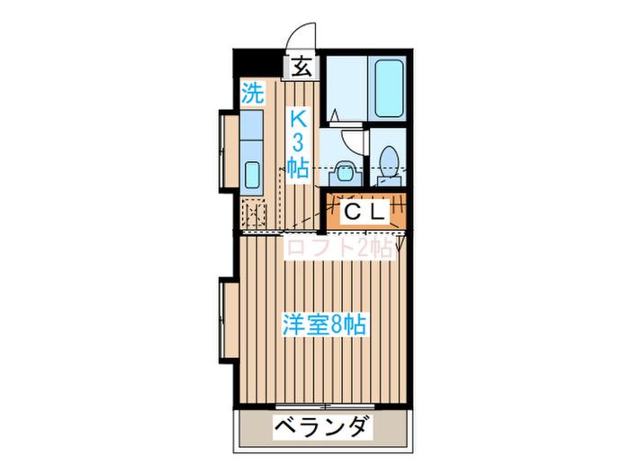 グランデル1(1K/2階)の間取り写真