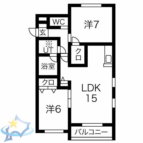 札幌市電 西線6条駅 徒歩4分 3階建 築9年(2LDK/2階)の間取り写真