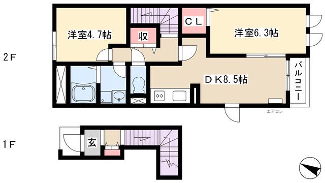 アネックス明(2DK/2階)の間取り写真