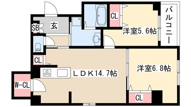 VERITE覚王山(2LDK/3階)の間取り写真