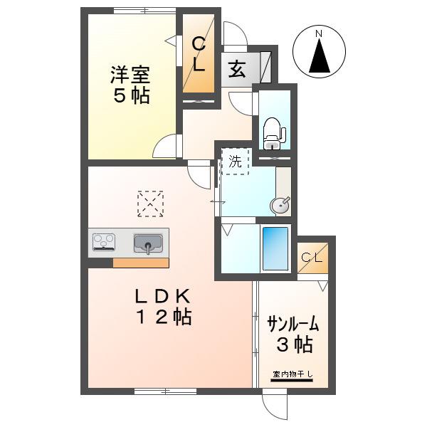 KADOYAKAN E棟(1SLDK/1階)の間取り写真