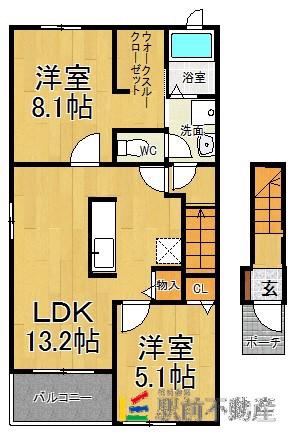 レジデンス MーⅢ(2LDK/2階)の間取り写真