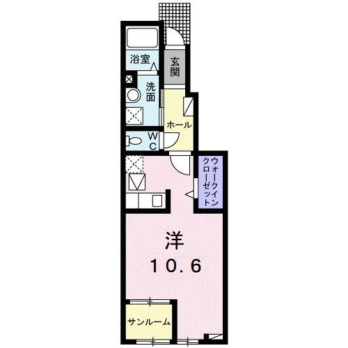 ルーベル宇多津IIA(ワンルーム/1階)の間取り写真