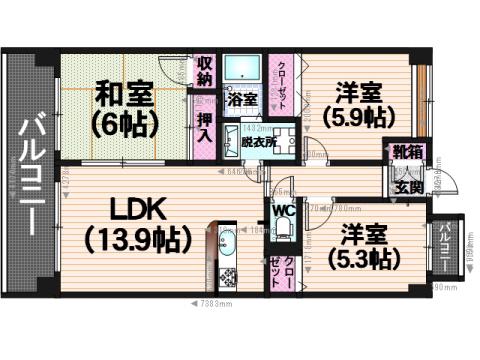 モンアルカディア三宅 弐番館(3LDK/2階)の間取り写真